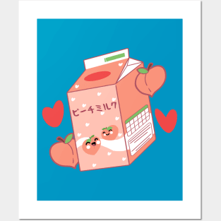 Kawaii peach milk carton in anime aesthetic Posters and Art
